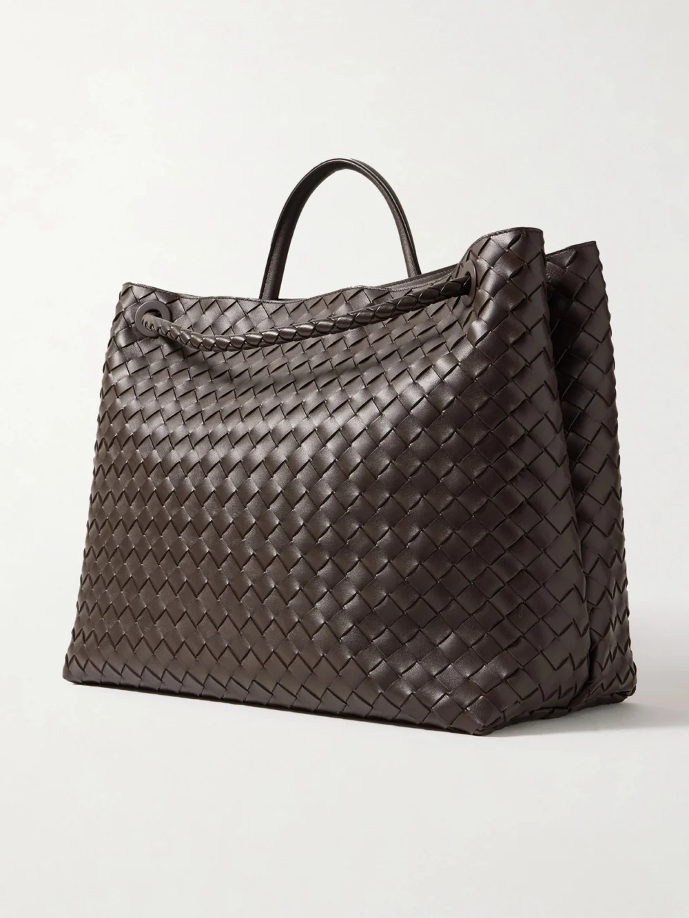 Back view of the Bottega Veneta Andiamo Large Intrecciato Leather Top-handle Bag