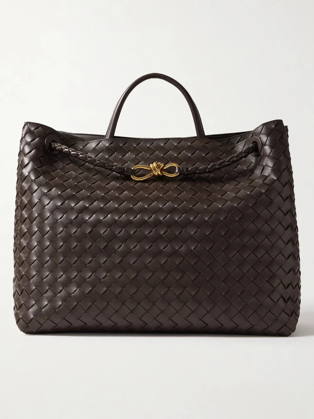 Bottega Veneta Andiamo Large Intrecciato Leather Top-handle Bag in dark brown