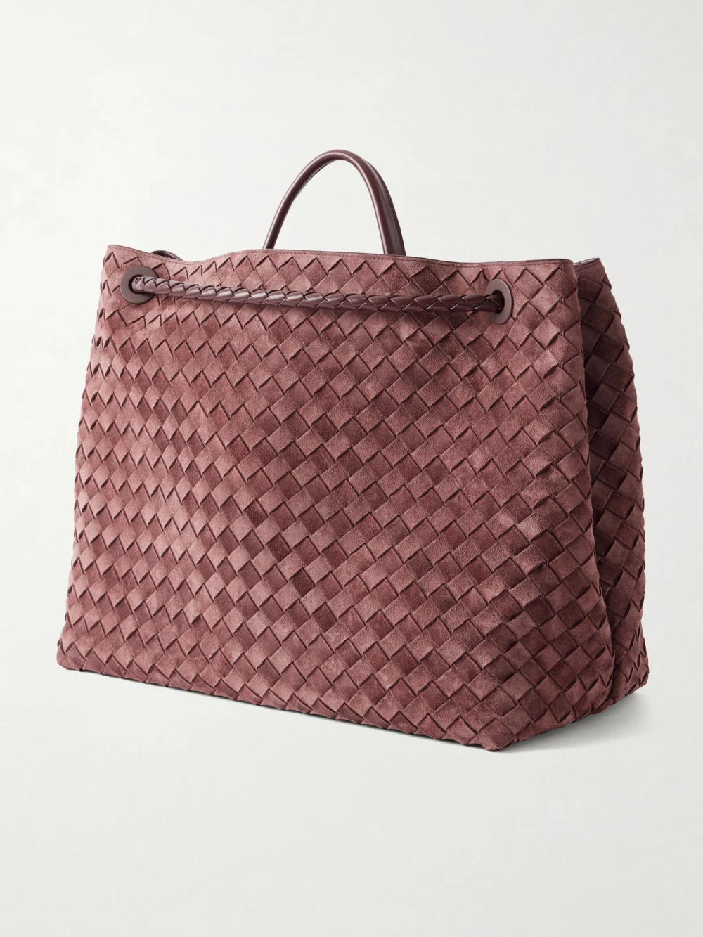 Back view of the Bottega Veneta Andiamo Large Intrecciato Leather-trimmed Suede Tote