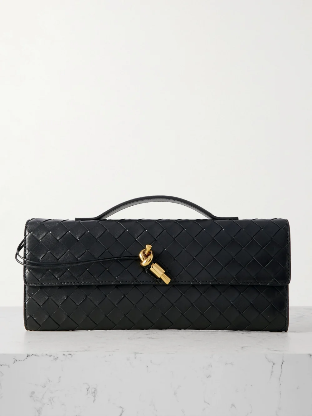 Bottega Veneta Andiamo Long Intrecciato Leather Clutch in black