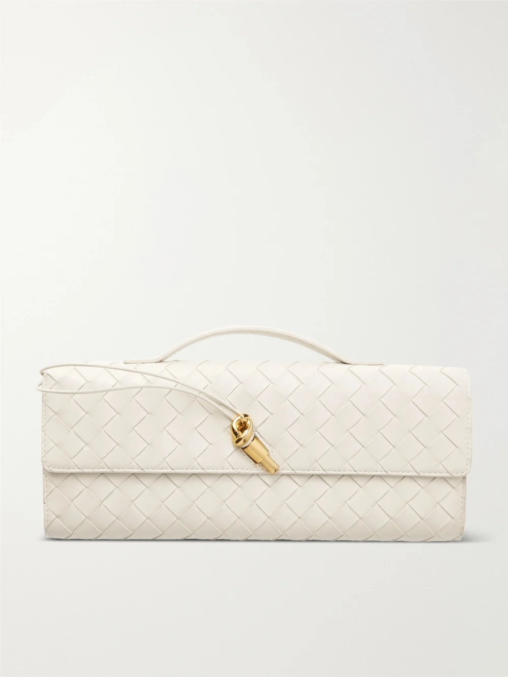 Bottega Veneta Andiamo Long Intrecciato Leather Clutch in cream