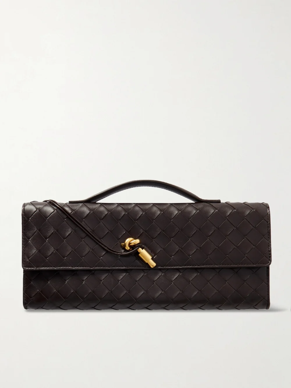 Bottega Veneta Andiamo Long Intrecciato Leather Clutch in dark brown
