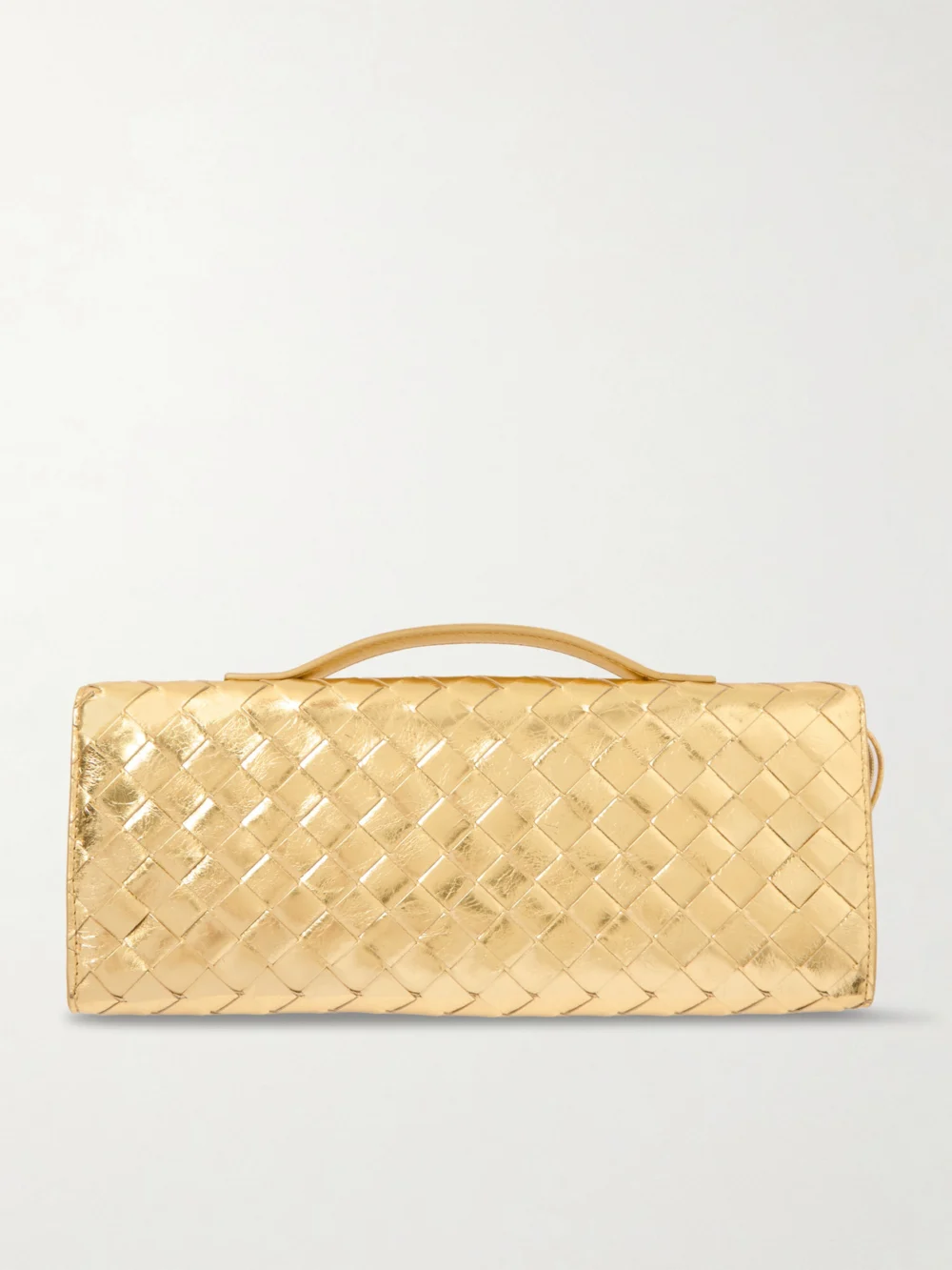 Back view of the Bottega Veneta Andiamo Long Intrecciato Metallic Leather Clutch