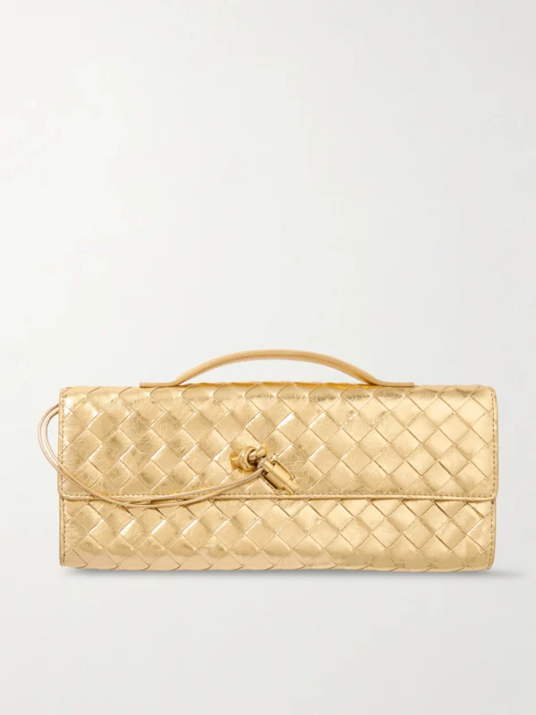 Bottega Veneta Andiamo Long Intrecciato Metallic Leather Clutch