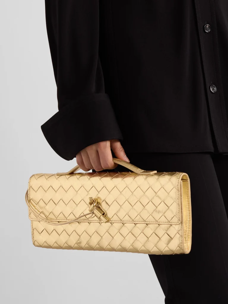 Bottega Veneta Andiamo Long Intrecciato Metallic Leather Clutch
