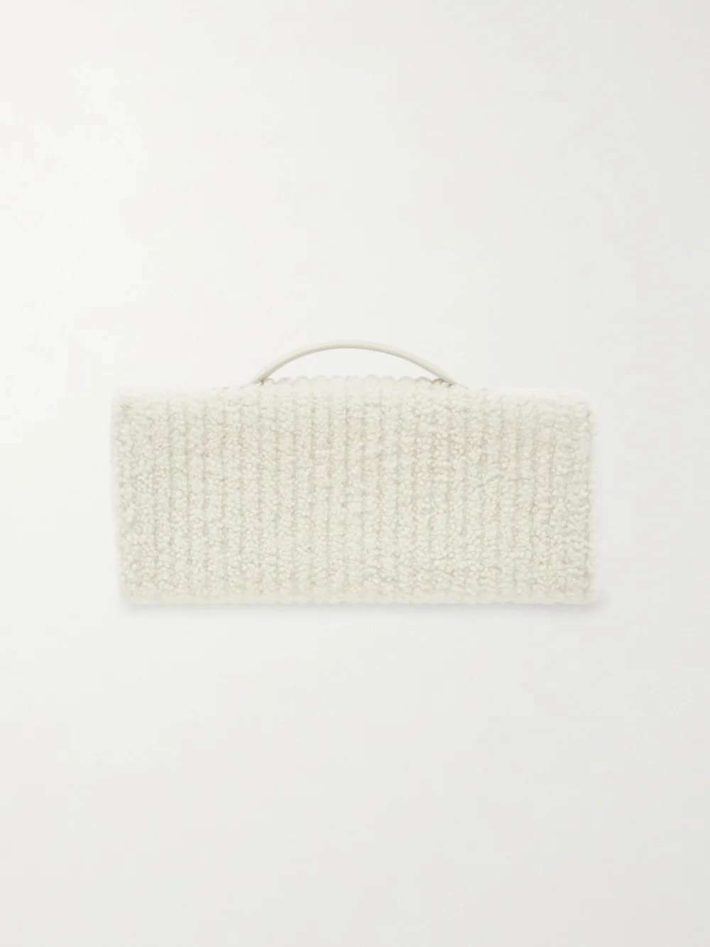 Back view of the Bottega Veneta Andiamo Long Leather-trimmed Ribbed Bouclé Clutch