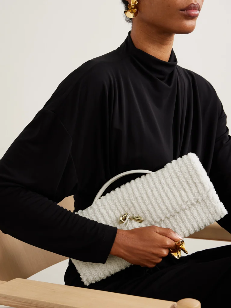 Bottega Veneta Andiamo Long Leather-trimmed Ribbed Bouclé Clutch