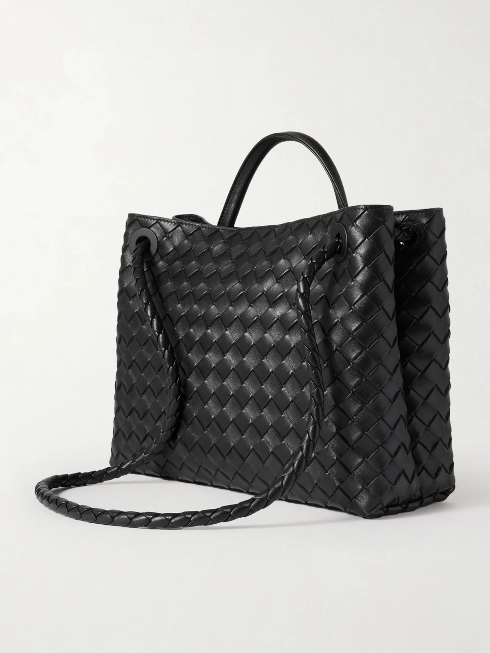 Back view of the Bottega Veneta Andiamo Medium Intrecciato Leather Top-handle Bag