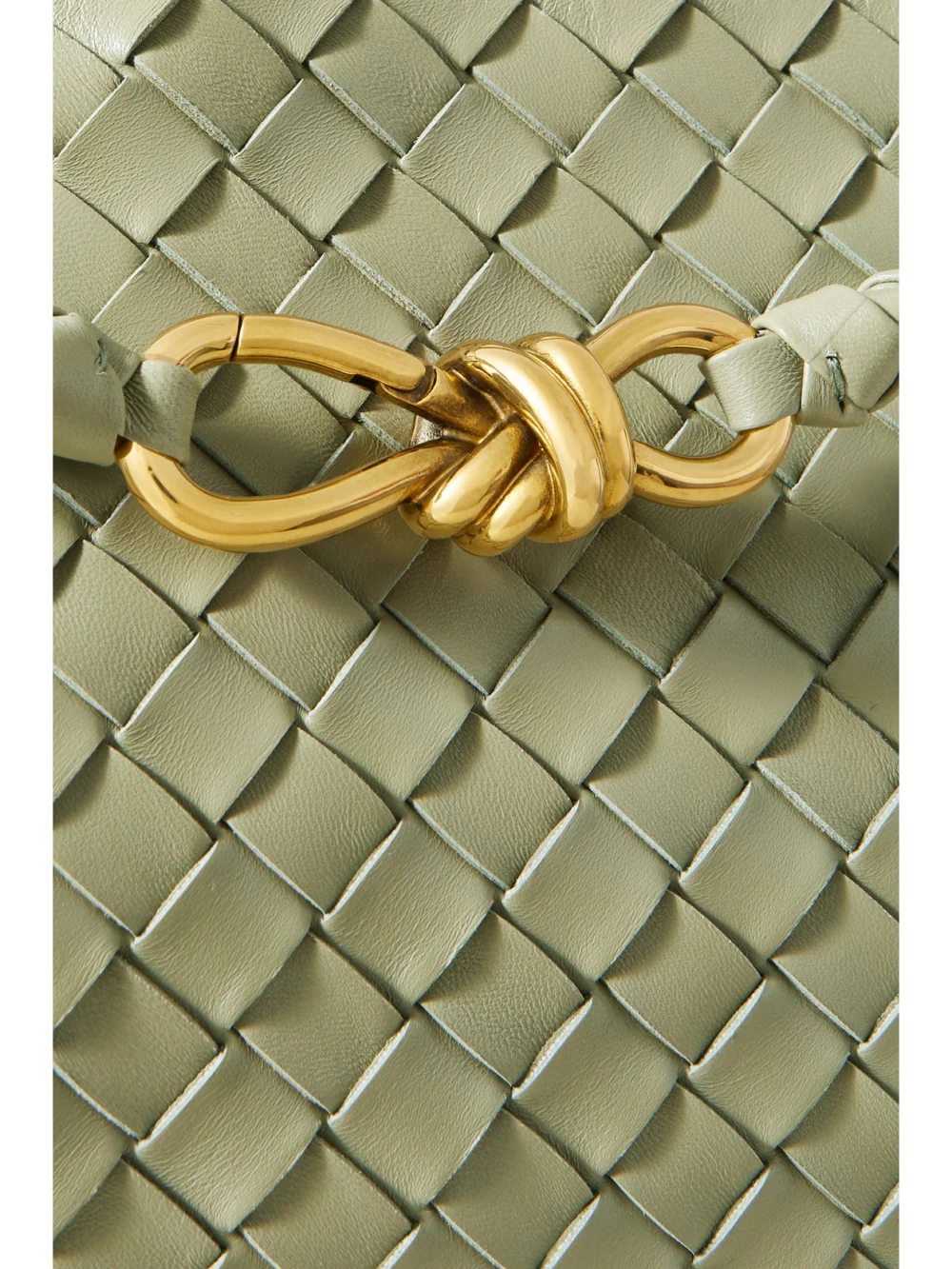 Close-up detail of the Bottega Veneta Andiamo Medium Intrecciato Leather Top-handle Bag