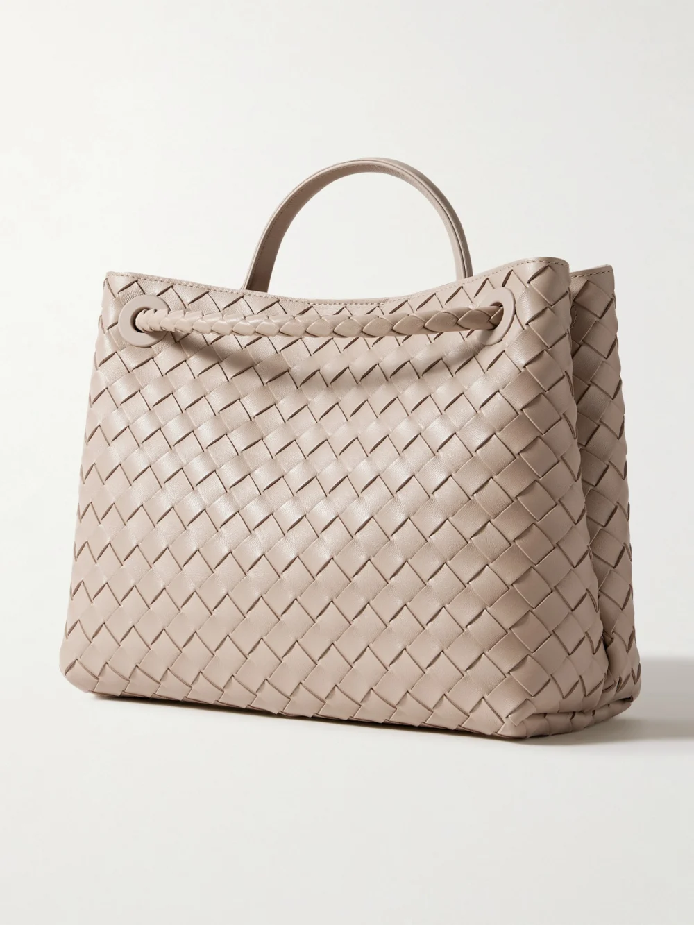 Back view of the Bottega Veneta Andiamo Medium Intrecciato Leather Top-handle Bag