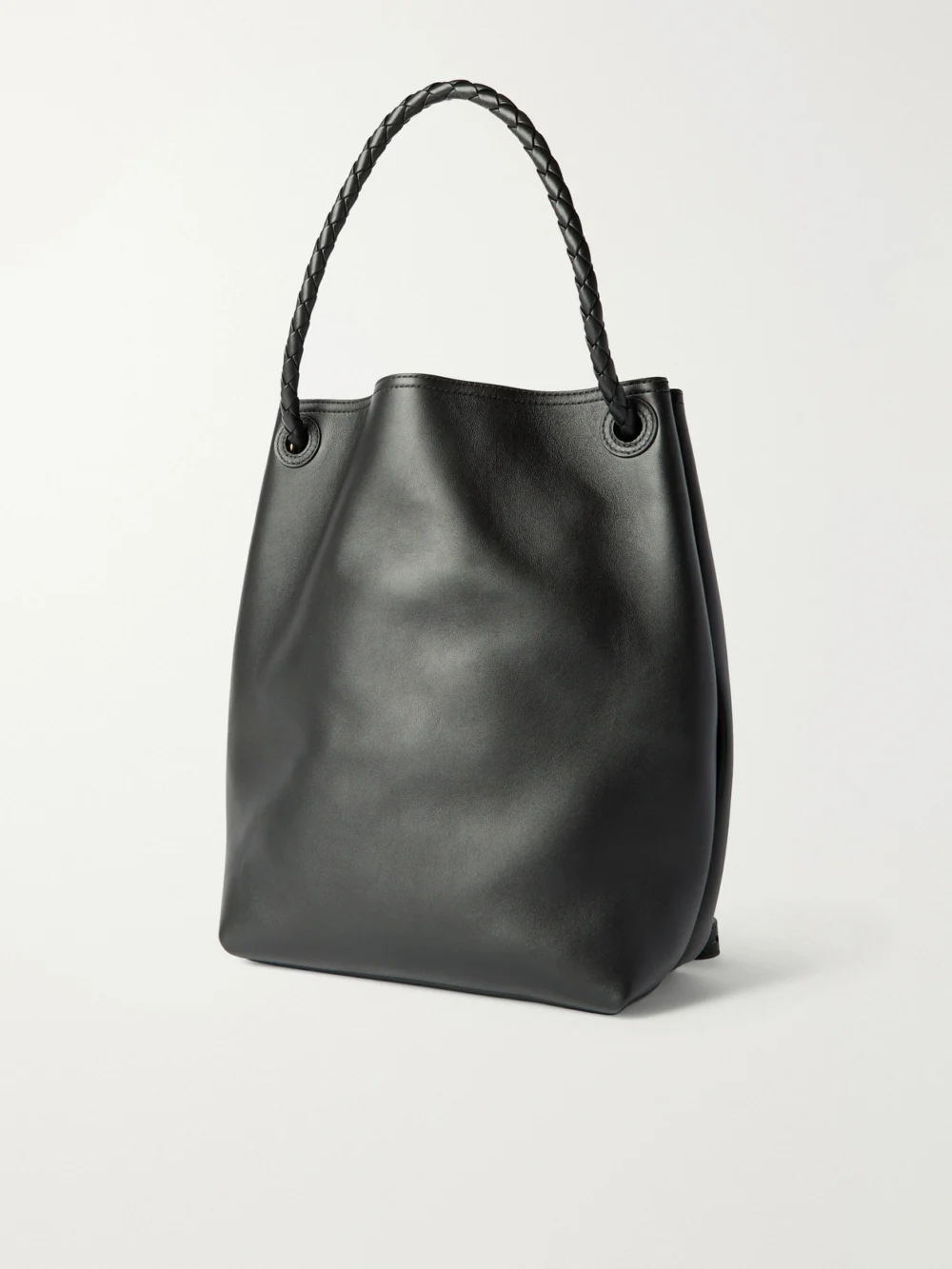 Back view of the Bottega Veneta Andiamo Medium Leather Bucket Bag