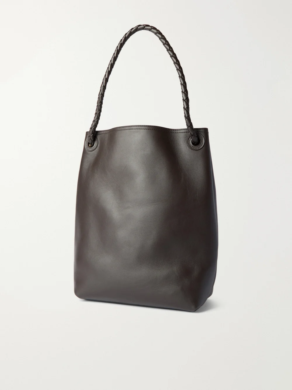 Back view of the Bottega Veneta Andiamo Medium Leather Bucket Bag