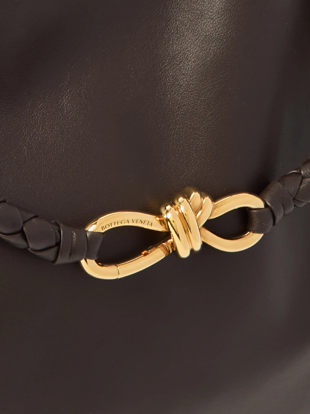 Close-up detail of the Bottega Veneta Andiamo Medium Leather Shoulder Bag
