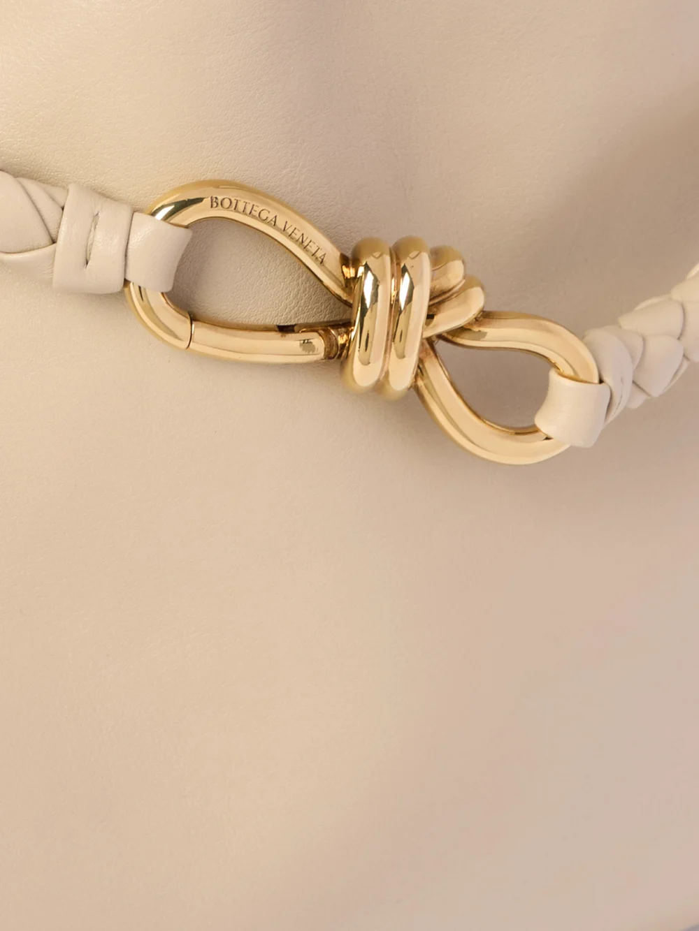 Close-up detail of the Bottega Veneta Andiamo Medium Leather Shoulder Bag