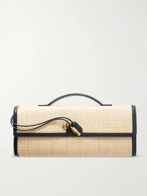 Bottega Veneta Andiamo Shaded Leather Trimmed Raffia Clutch