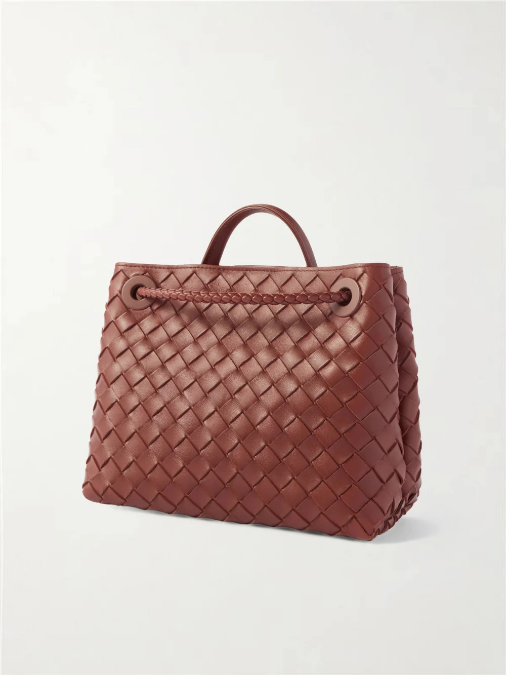 Back view of the Bottega Veneta Andiamo Small Intrecciato Leather Top-handle Bag