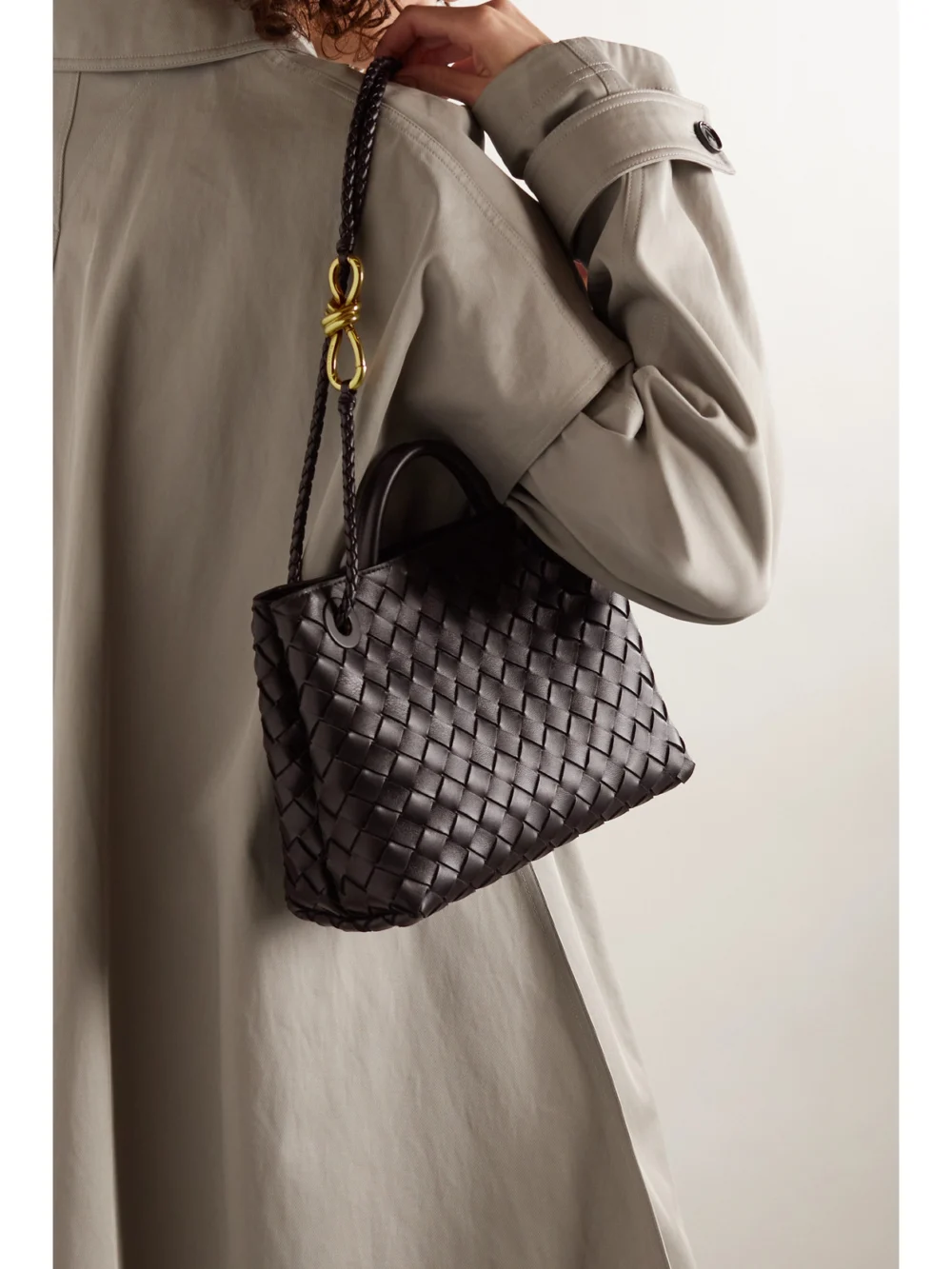 Bottega Veneta Andiamo Small Intrecciato Leather Top-handle Bag, styled view