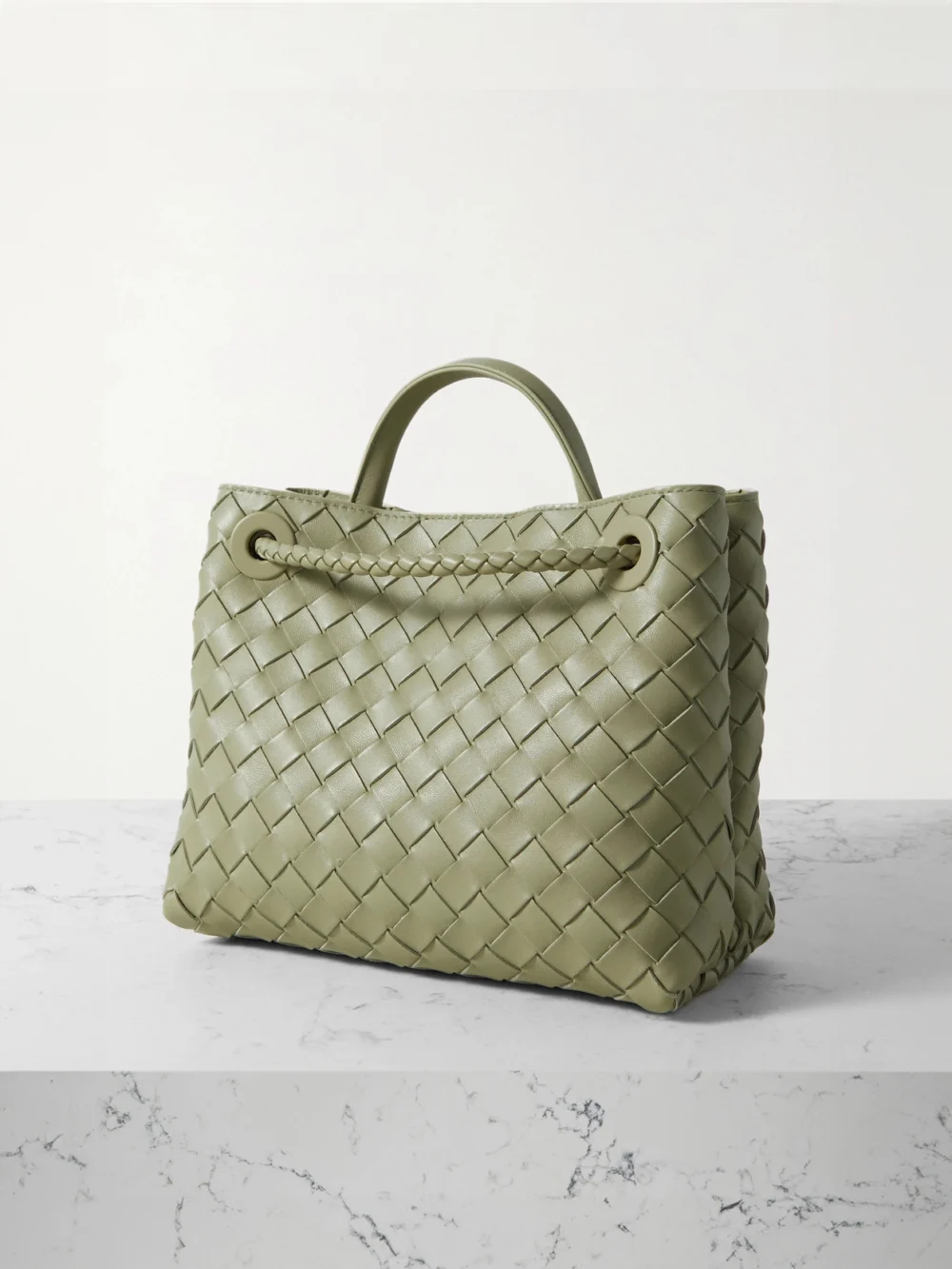Back view of the Bottega Veneta Andiamo Small Intrecciato Leather Top-handle Bag