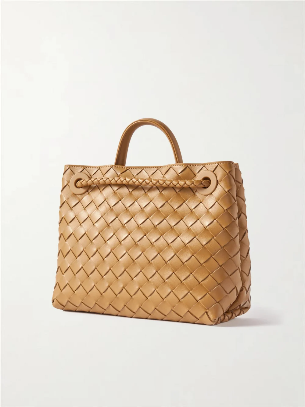 Back view of the Bottega Veneta Andiamo Small Intrecciato Leather Top-handle Bag