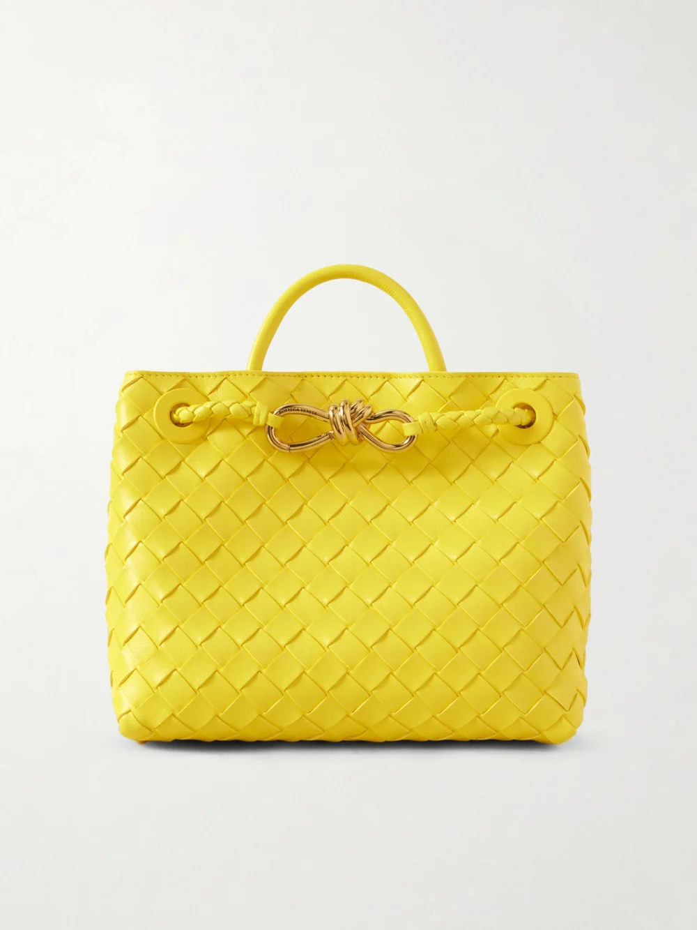 Bottega Veneta Andiamo Small Intrecciato Leather Top-handle Bag in yellow