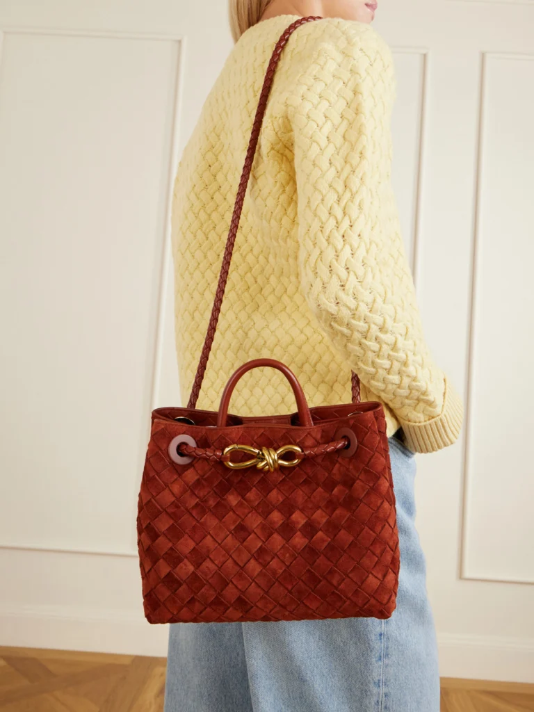 Bottega Veneta Andiamo Small Intrecciato Suede Shoulder Bag