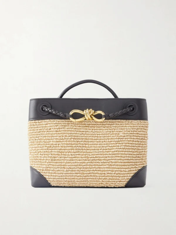 Bottega Veneta Andiamo Small Leather-trimmed Raffia Tote