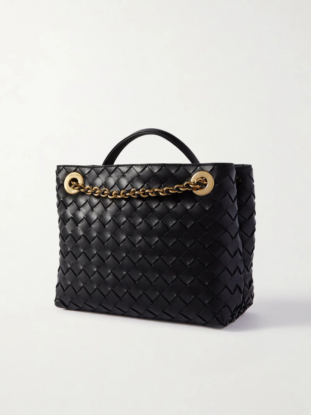 Back view of the Bottega Veneta Andiamo with Chain Small Intrecciato Leather Shoulder Bag