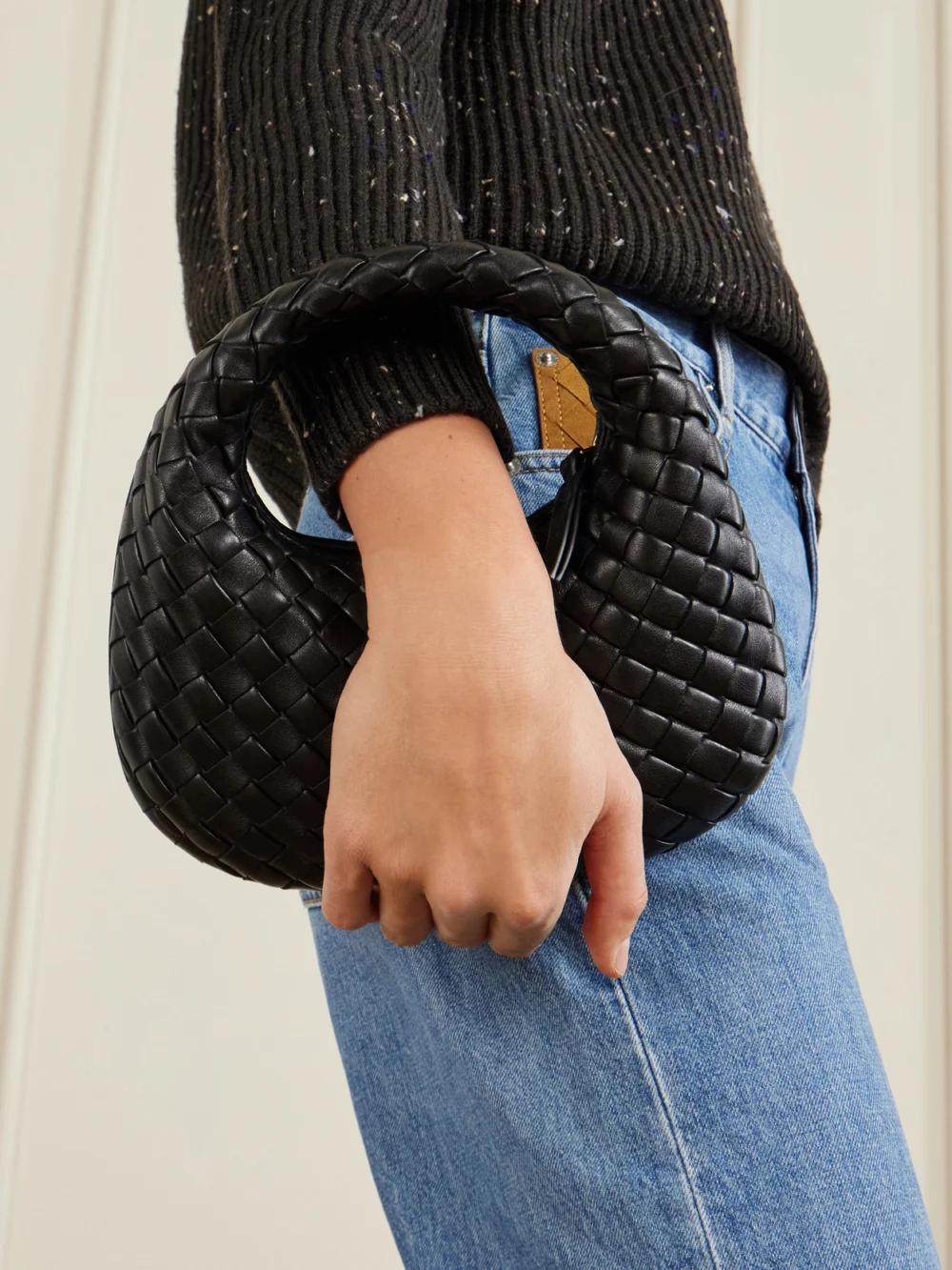 Bottega Veneta Baby Veneta Intrecciato Leather Top-handle Bag, styled view
