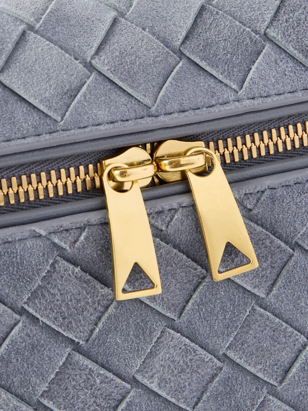 Close-up detail of the Bottega Veneta Bang Bang Intrecciato Suede Tote
