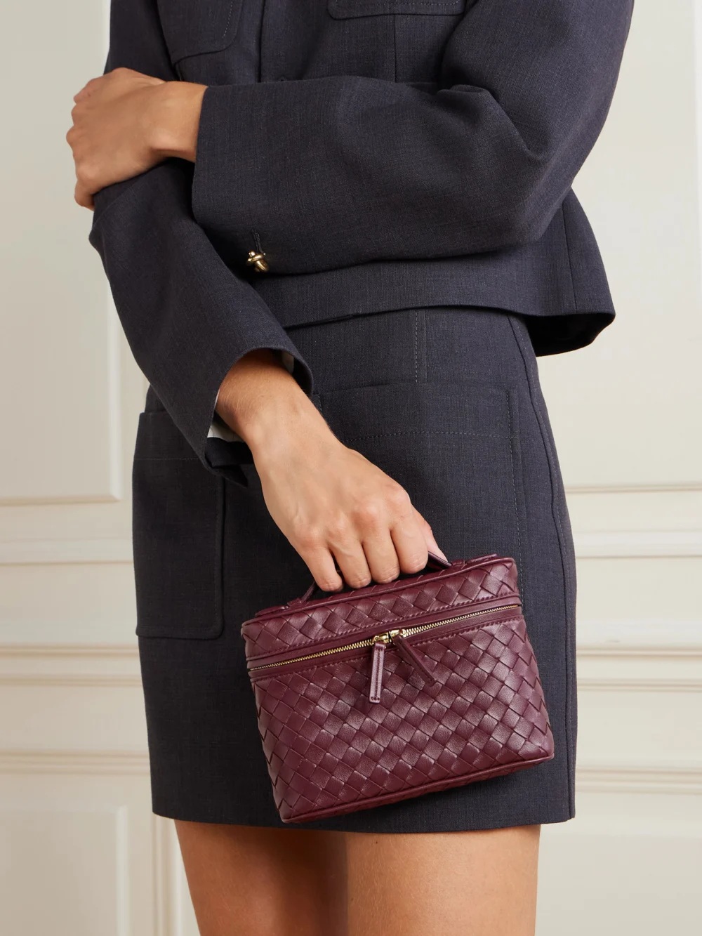 Bottega Veneta Bang Bang Small Intrecciato Leather Tote, styled view