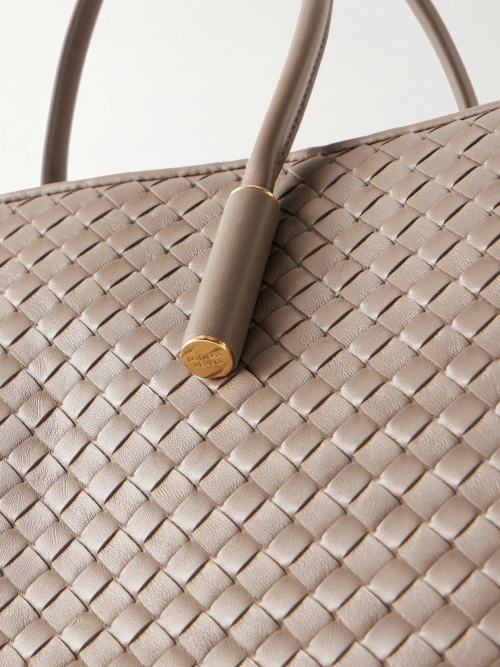 Close-up detail of the Bottega Veneta Barbara Intrecciato Leather Tote Bag