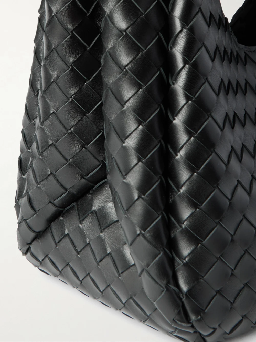 Close-up detail of the Bottega Veneta Campana Intrecciato Leather Shoulder Bag