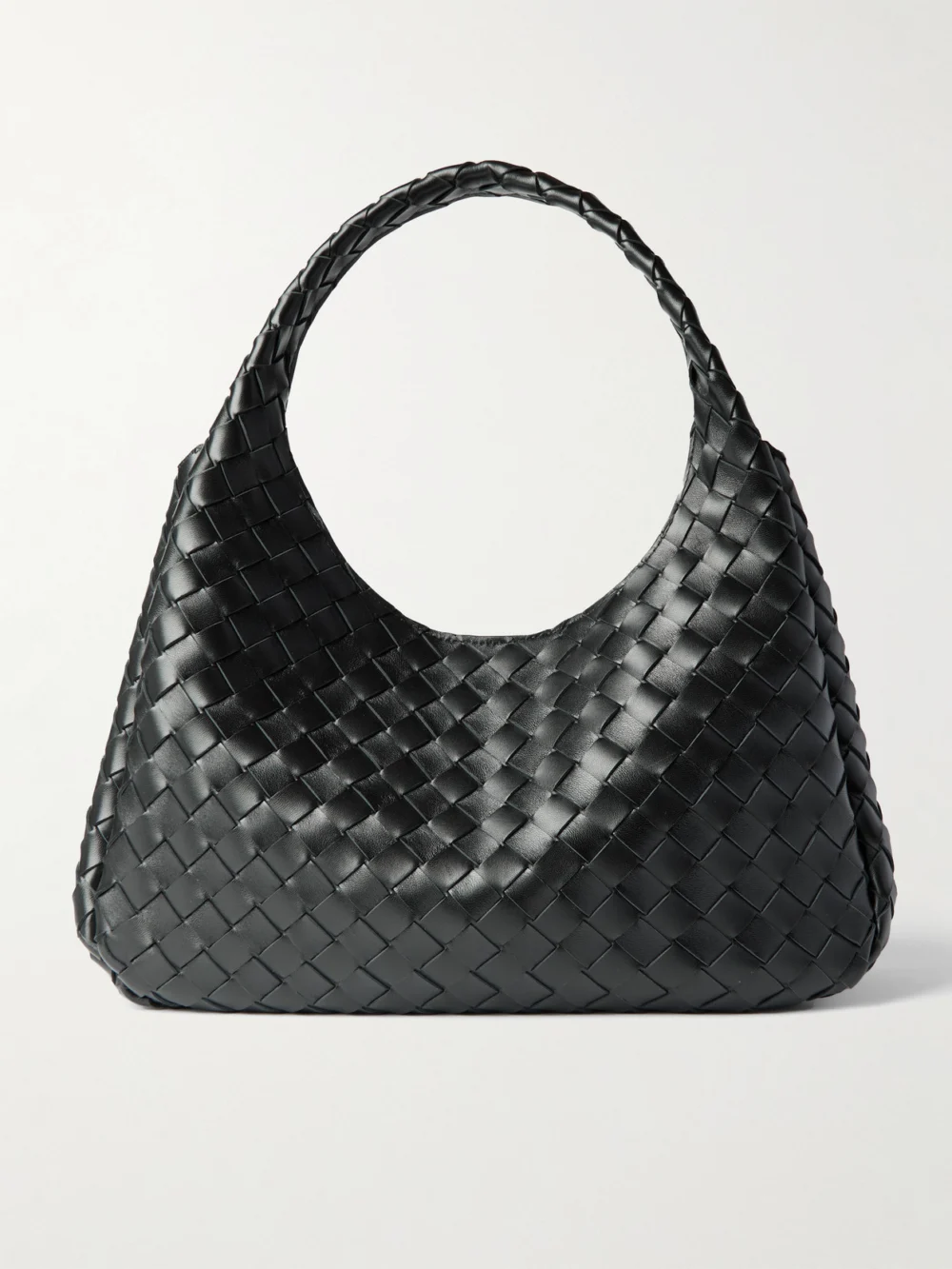 Bottega Veneta Campana Intrecciato Leather Shoulder Bag in black