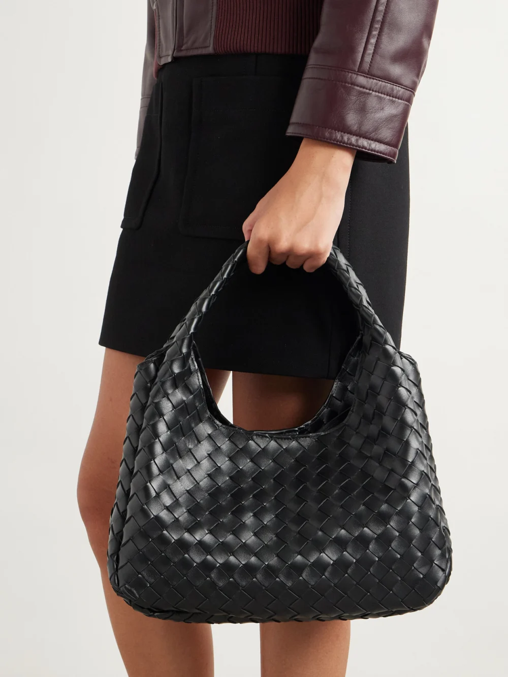 Bottega Veneta Campana Intrecciato Leather Shoulder Bag, styled view