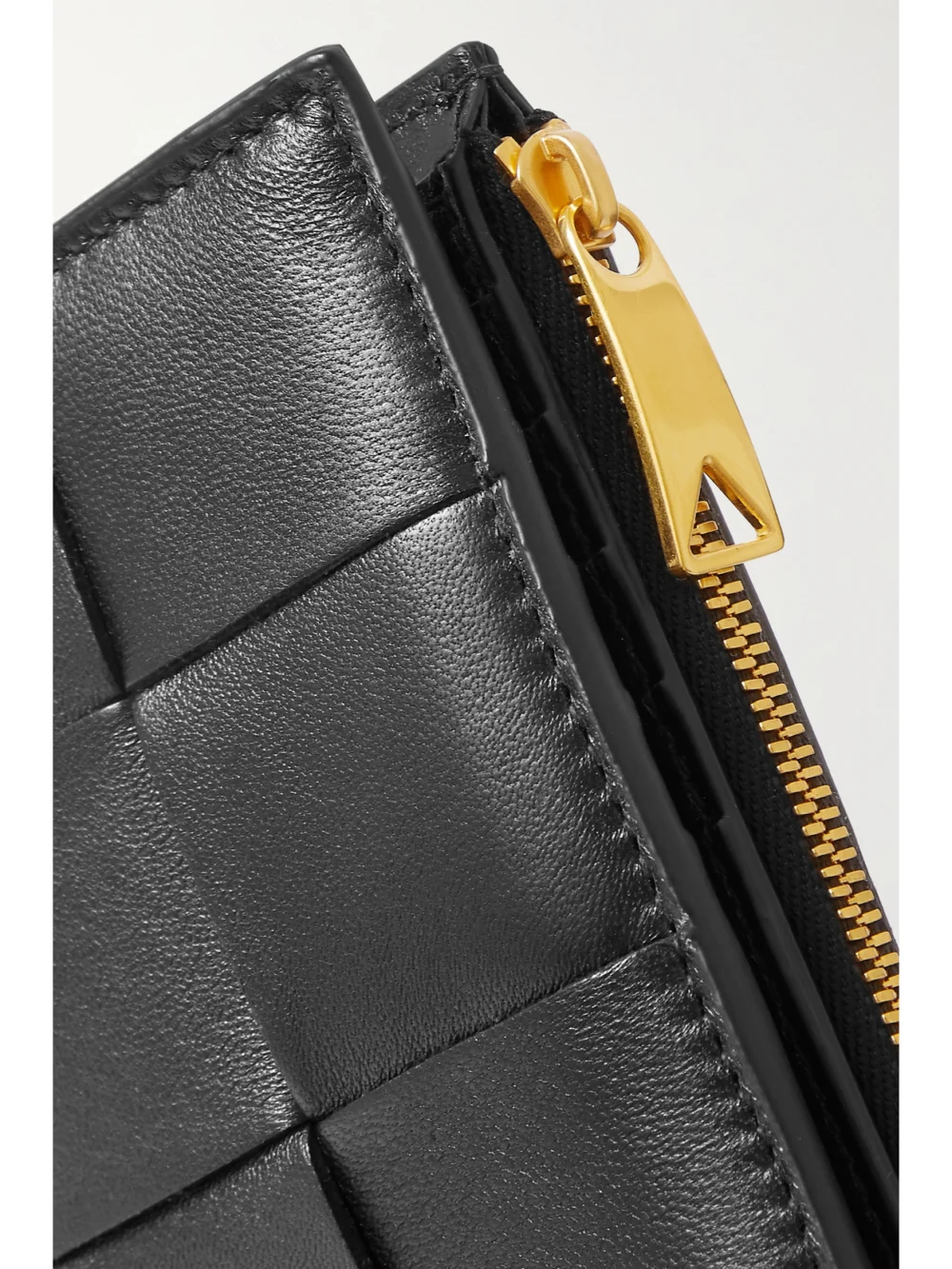 Close-up detail of the Bottega Veneta Cassette Intrecciato Leather Wallet