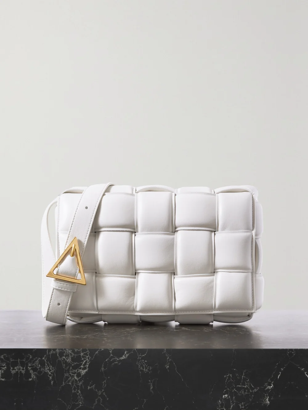 Bottega Veneta Cassette Medium Padded Intrecciato Leather Shoulder Bag in white