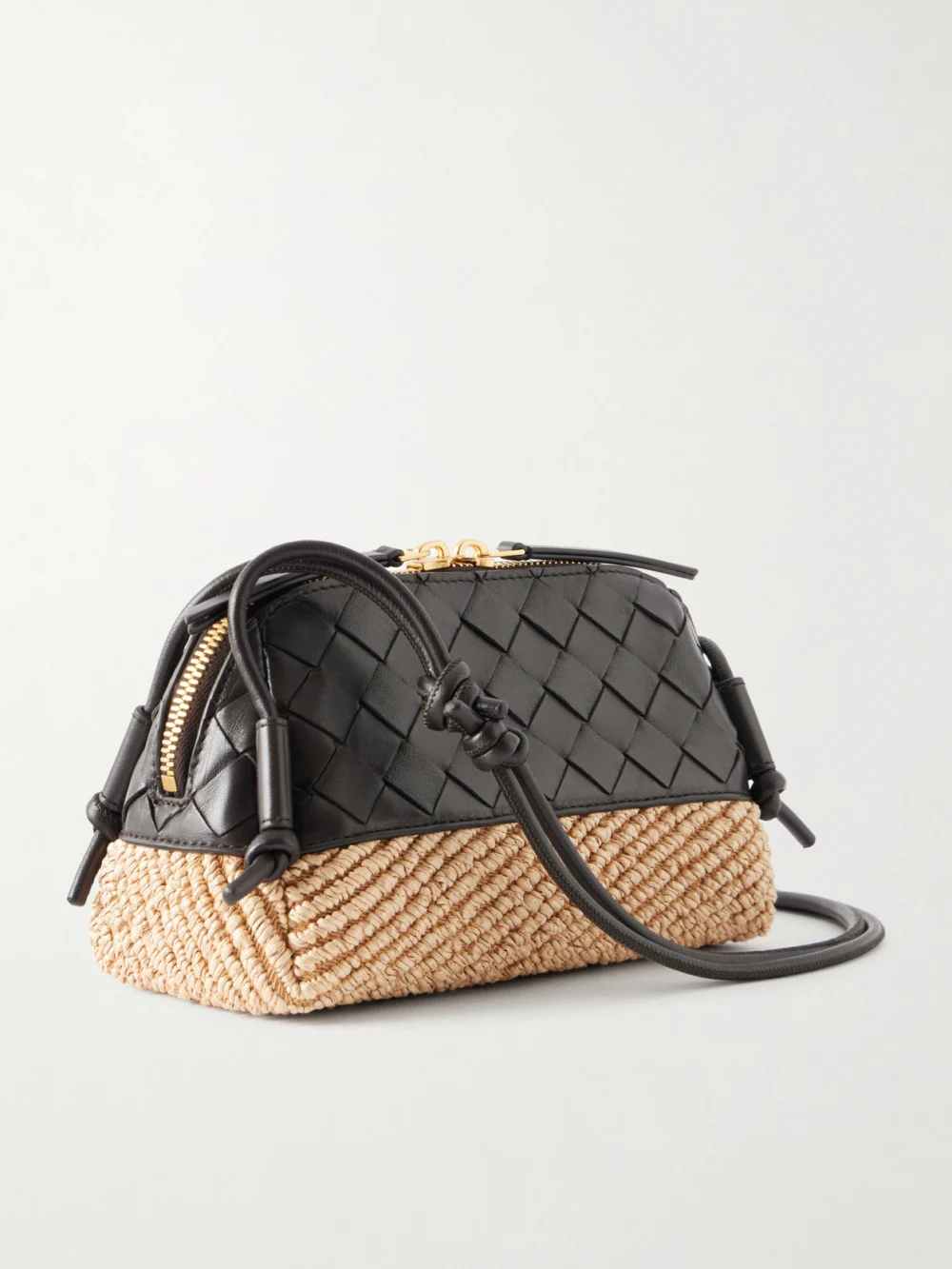 Bottega Veneta Concert Intrecciato Leather and Raffia Pouch in neutral