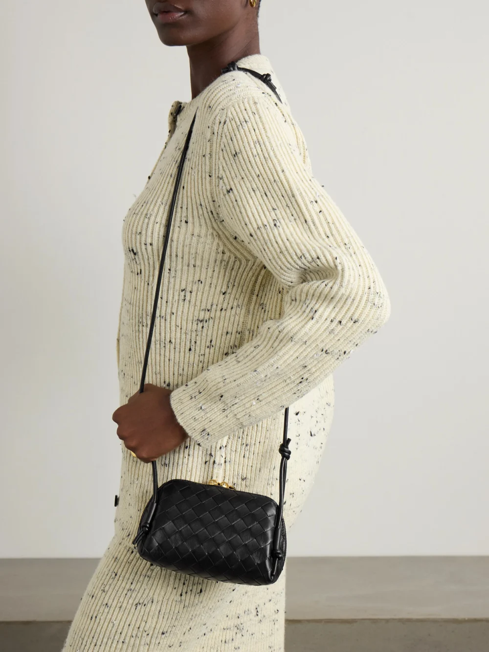 Bottega Veneta Concert Pouch Intrecciato Leather Shoulder Bag, styled view