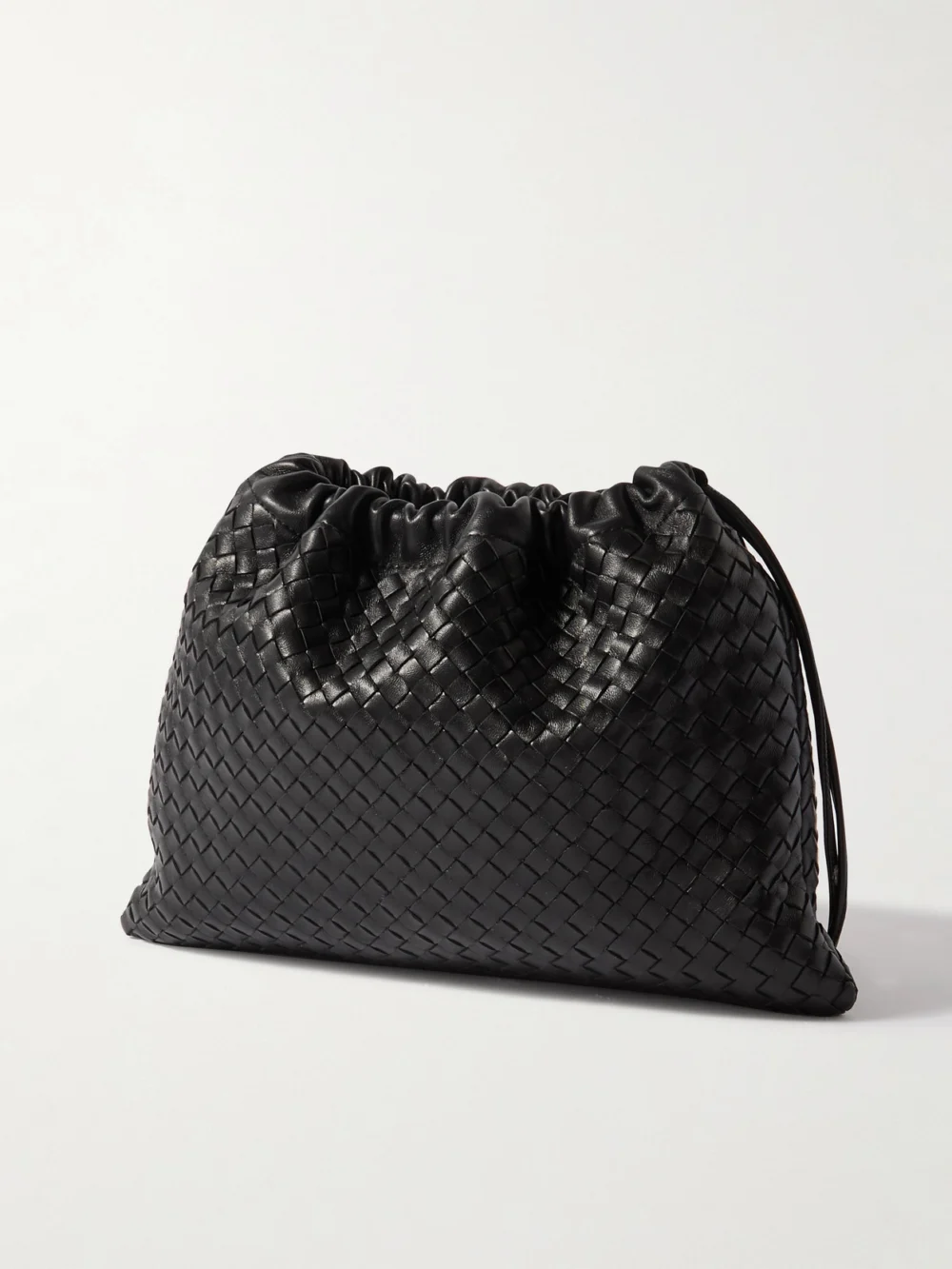 Back view of the Bottega Veneta Dustbag Embellished Intrecciato Leather Pouch