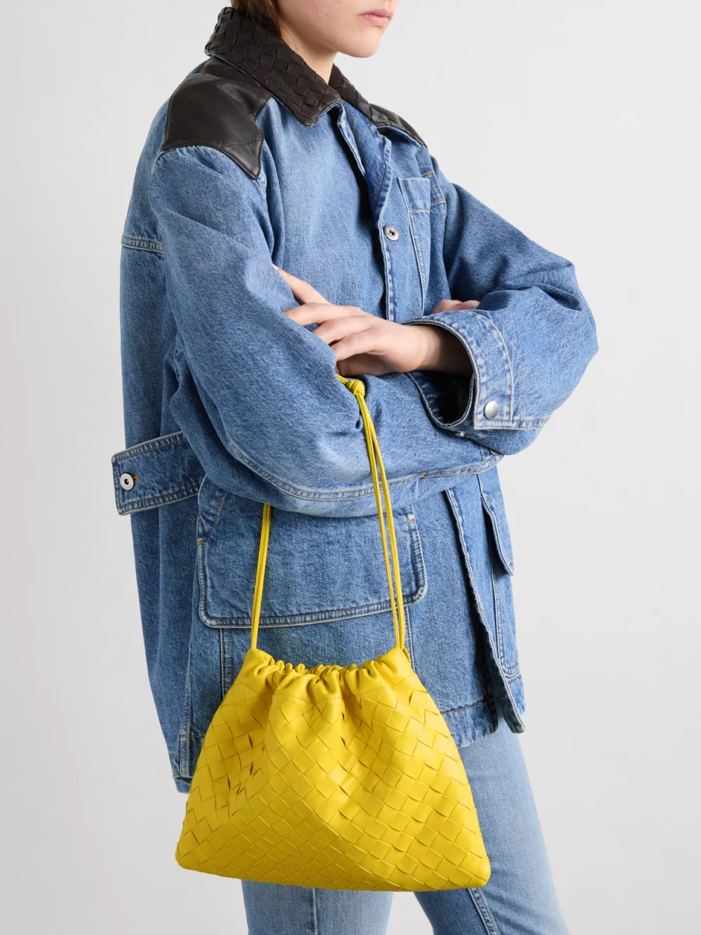 Bottega Veneta Dustbag Intrecciato Leather Pouch, styled view