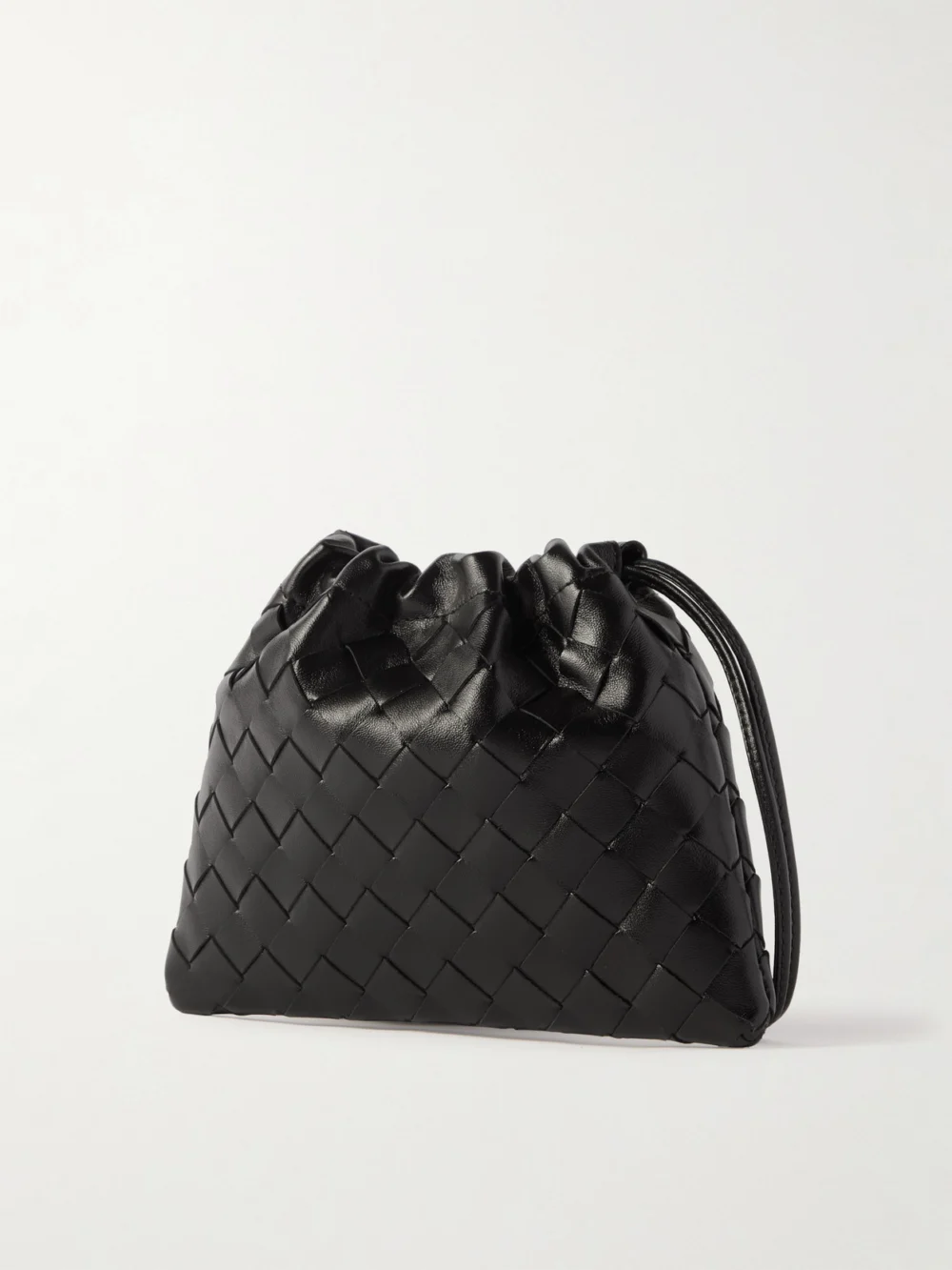 Back view of the Bottega Veneta Dustbag Mini Intrecciato Leather Pouch