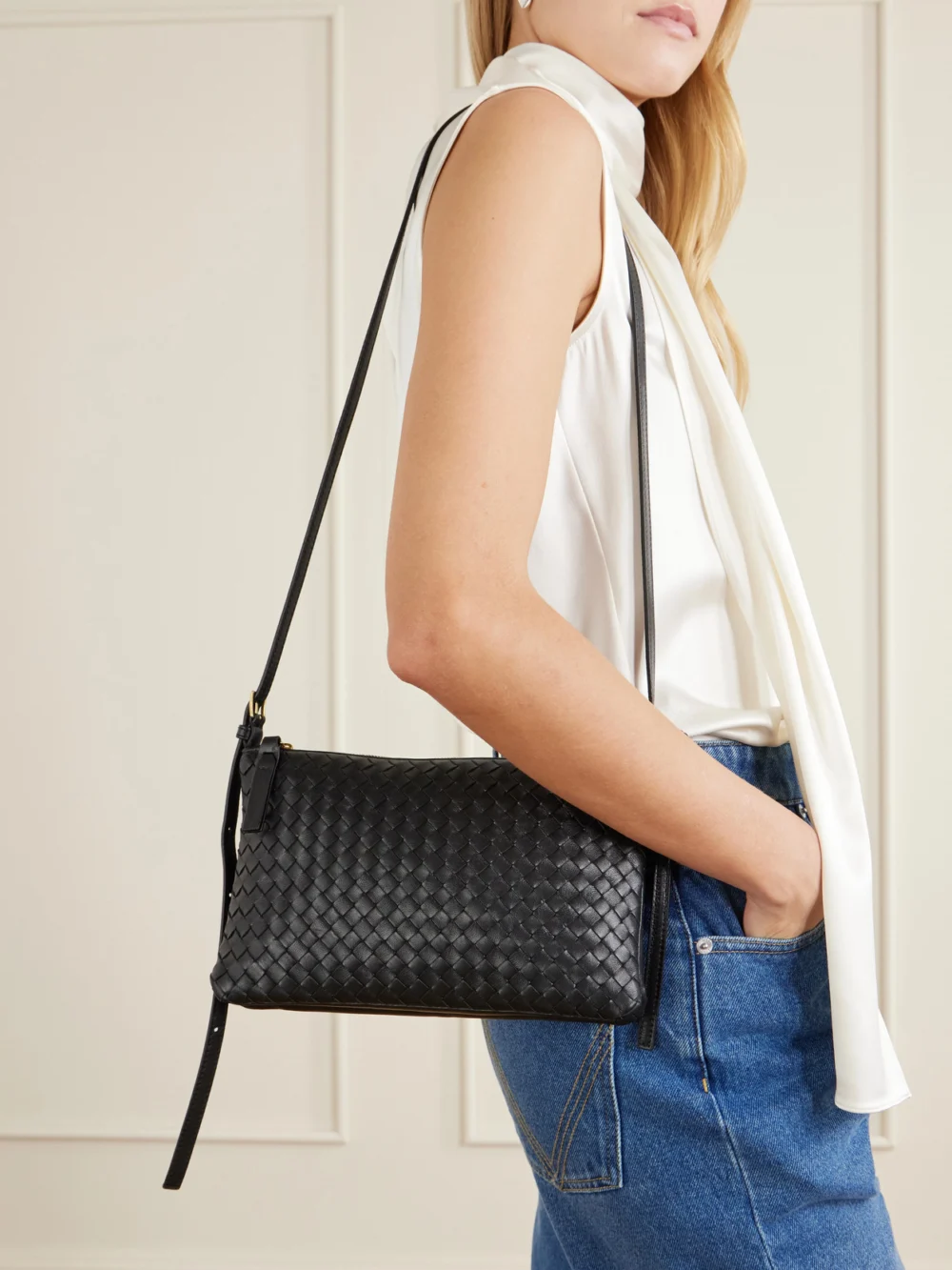 Bottega Veneta Gemellini Intrecciato Leather Shoulder Bag, styled view