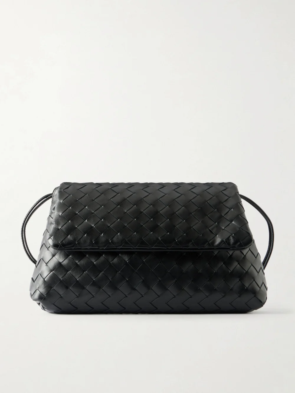 Bottega Veneta Giorno Intrecciato Leather Shoulder Bag in black