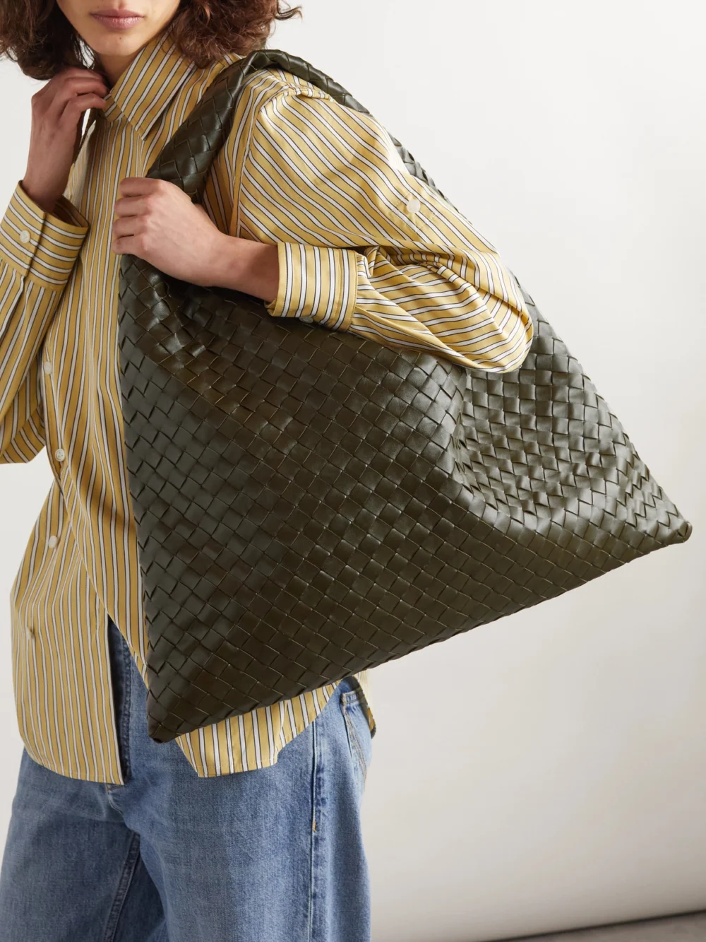 Bottega Veneta Hop Large Intrecciato Leather Tote, styled view