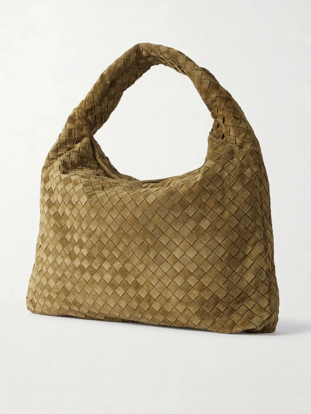 Back view of the Bottega Veneta Hop Large Intrecciato Suede Tote