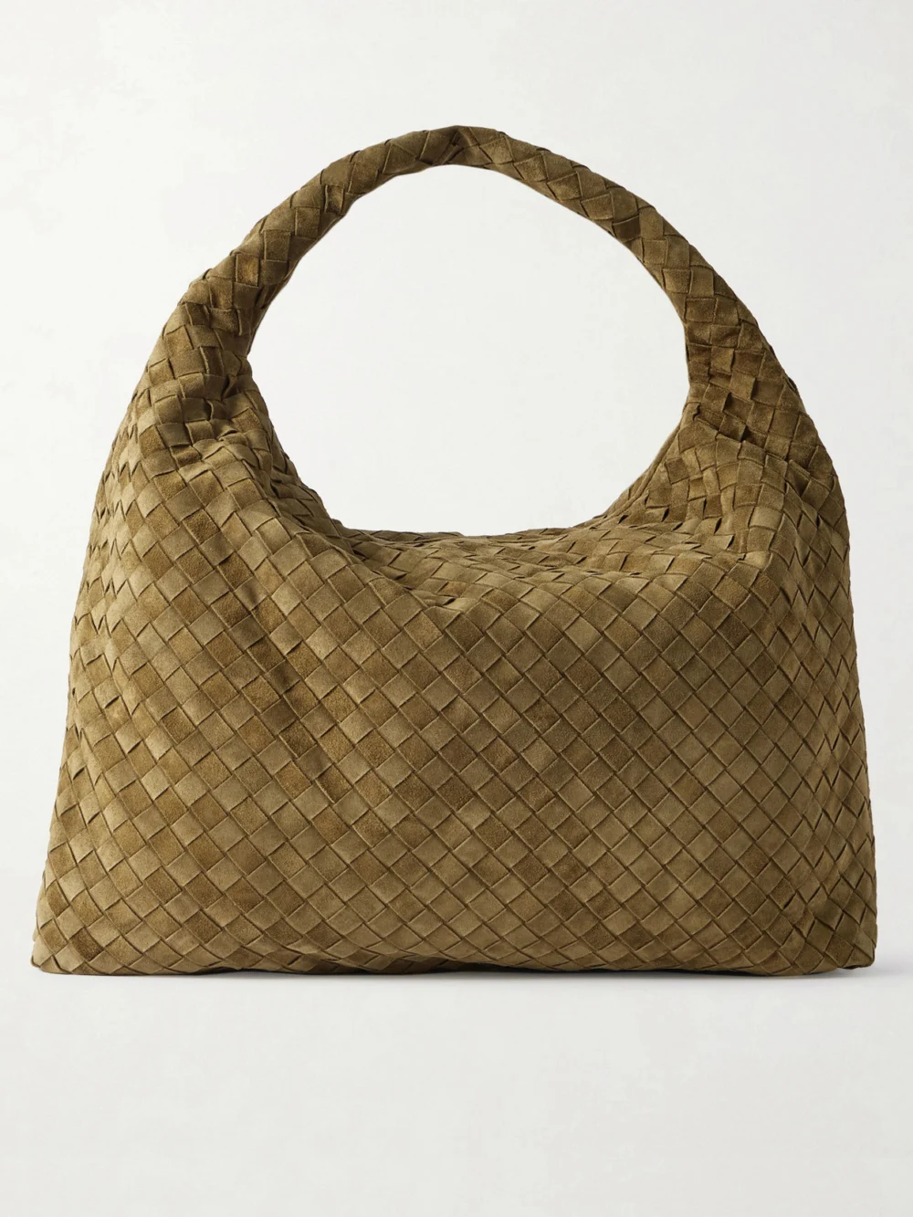 Bottega Veneta Hop Large Intrecciato Suede Tote in army green