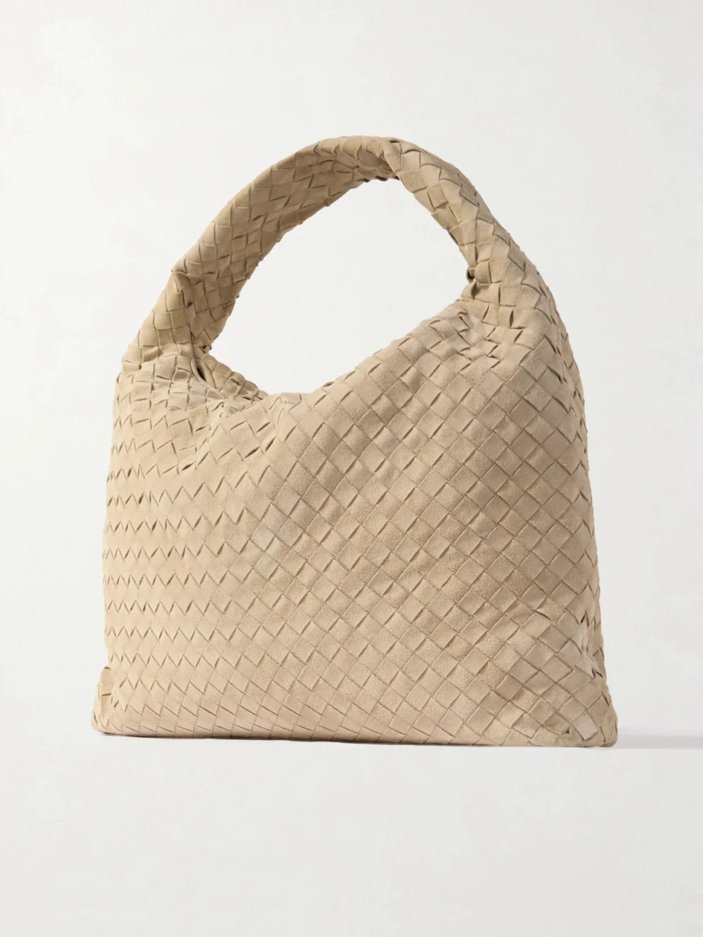 Back view of the Bottega Veneta Hop Large Intrecciato Suede Tote