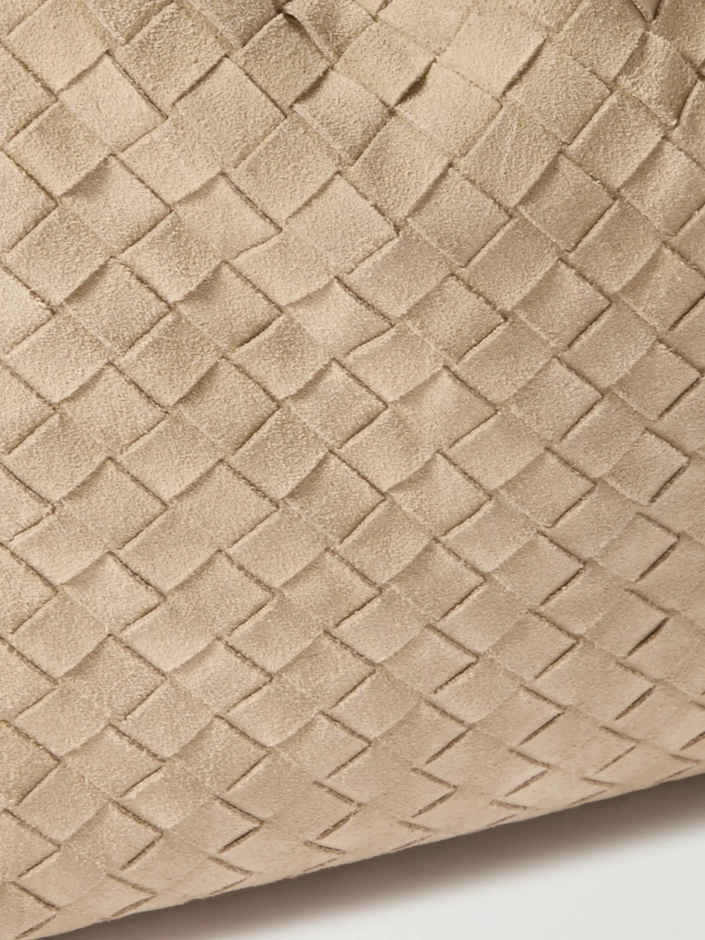 Close-up detail of the Bottega Veneta Hop Large Intrecciato Suede Tote