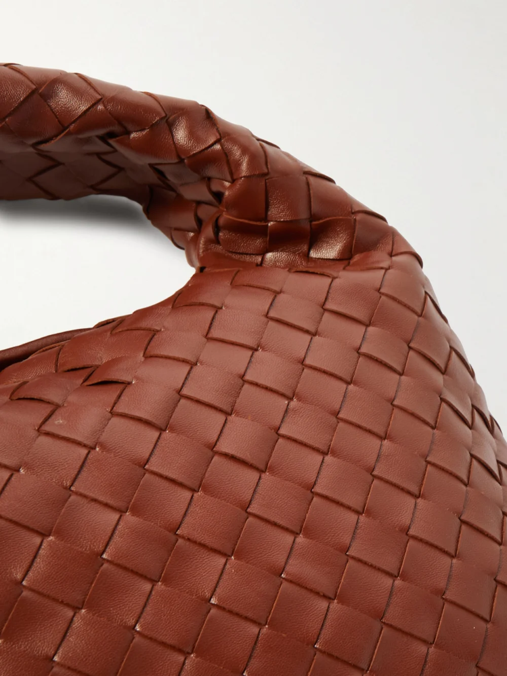 Close-up detail of the Bottega Veneta Hop Medium Intrecciato Leather Tote