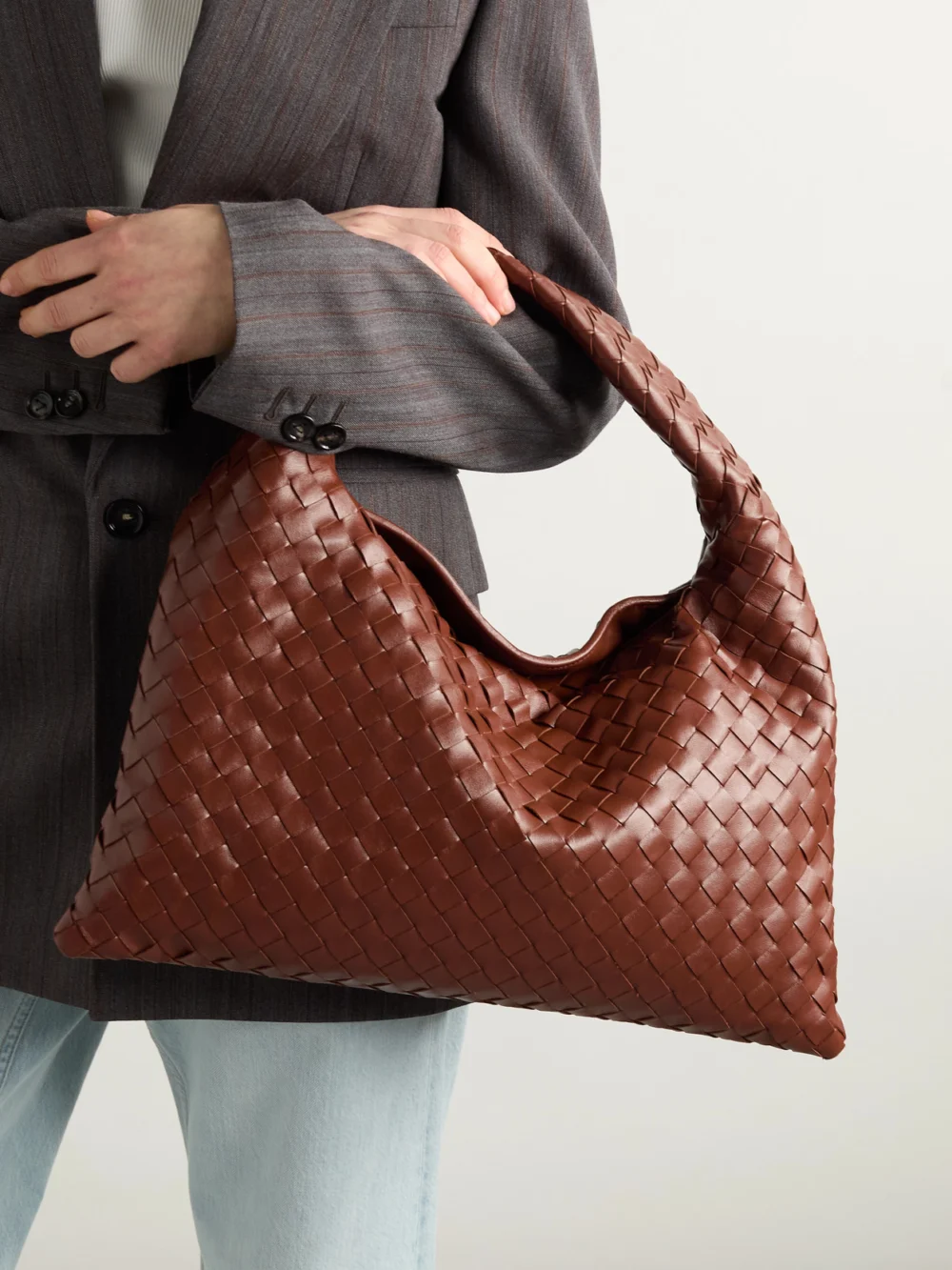 Bottega Veneta Hop Medium Intrecciato Leather Tote, styled view